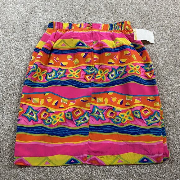 Vtg 90s Nora Noh Nordstrom Silk Abstract Pencil Skirt Pink M Colorful Y2K - Picture 7 of 9